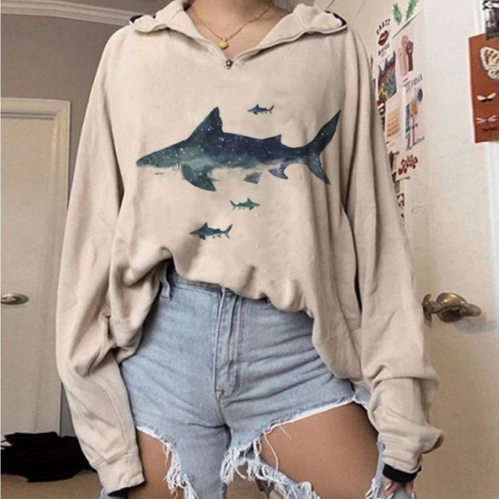 Cream Shark Print Pullover